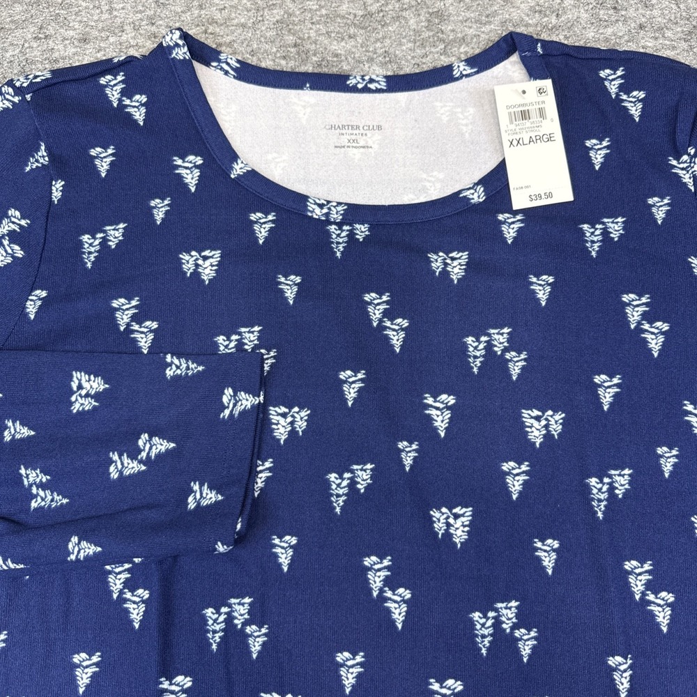 NEW Charter Club night gown sleep dress women's XXL navy forest pine trees cabin